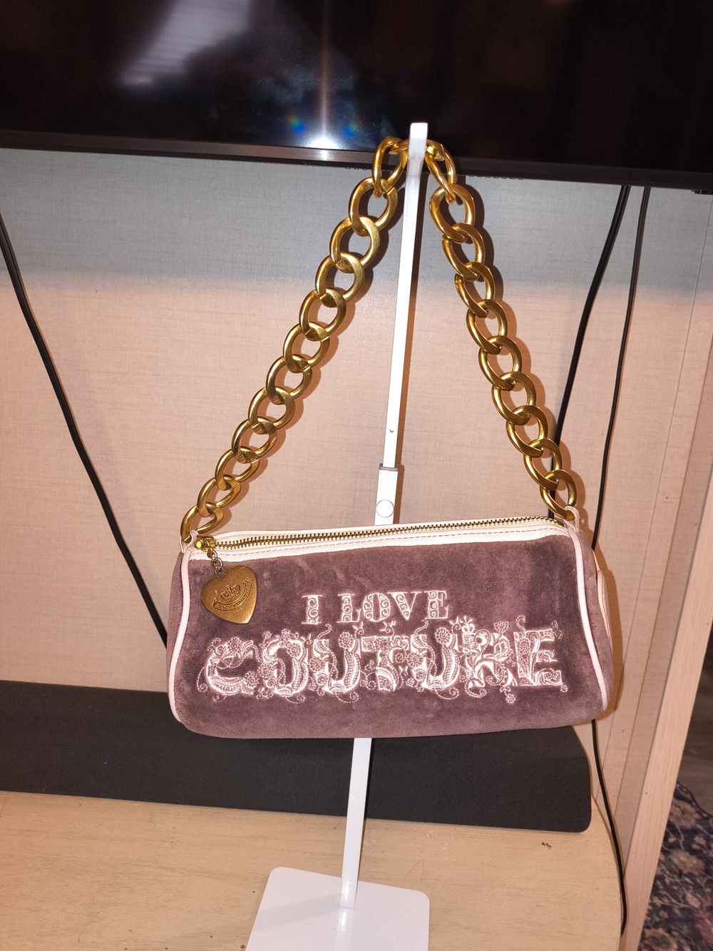 Juicy Couture Pink And Purple Shoulder Bag with Gold Chain